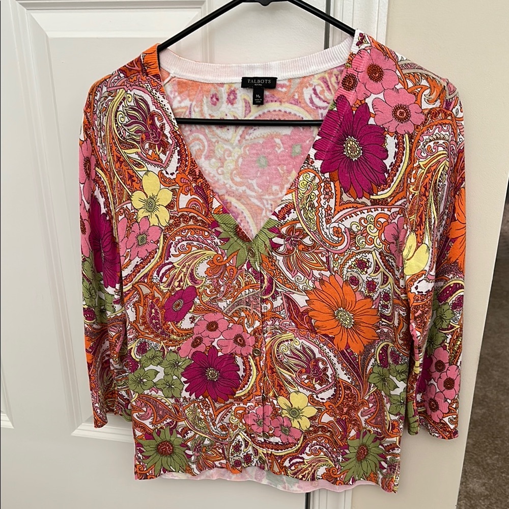 Talbots Pink and Orange Graphic Blouse